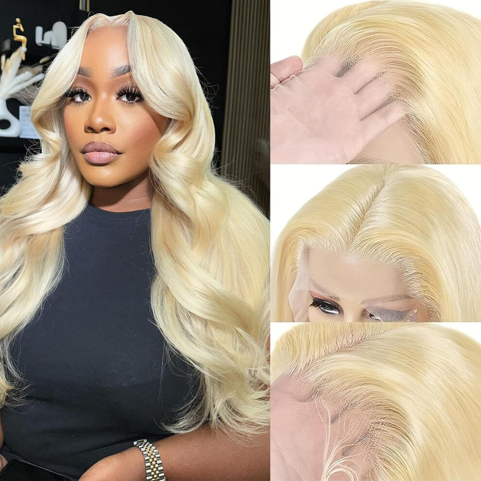 Unisex 613 Blonde Body Wave Lace Front Wig Human Hair 30 Inch Hd Transparent Lace PreâPlucked Hairline 180% Density