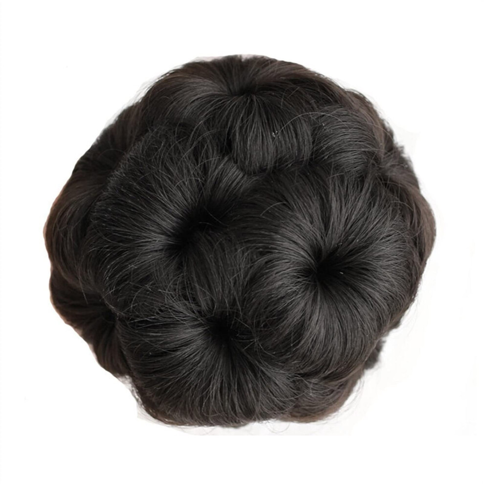 Unisex Hair Bun Extension Curly Clipin Chignon Ponytail With Nine Flower Style Synthetic Hairpiece Nf1112