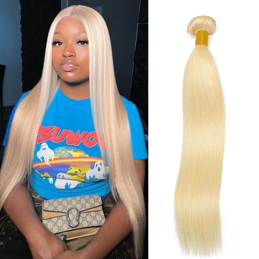 Unisex 613 Blonde Brazilian Virgin Straight Hair Bundles 20 Inch Silky Double Weft Extensions