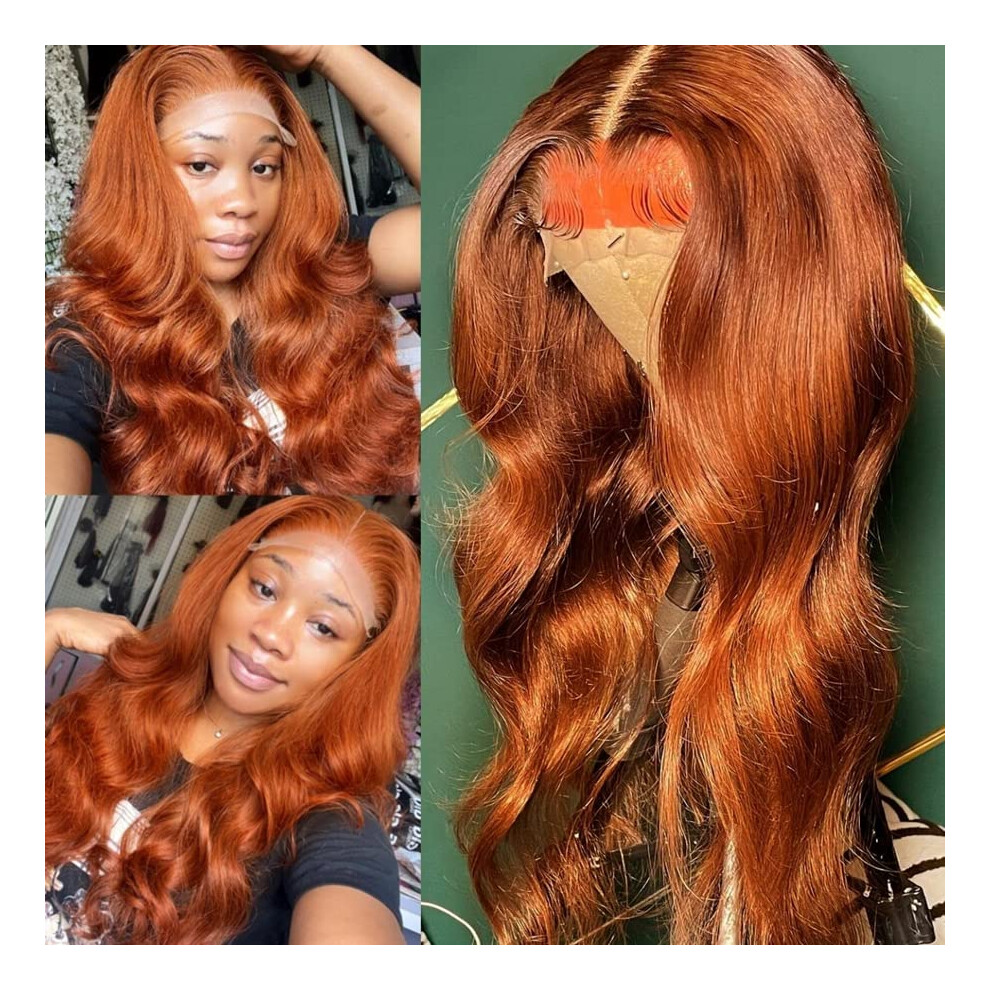 Unisex Orange Ginger Lace Front Wig 13X4 Hd Transparent Lace Brazilian Human Hair Preplucked 16Inch