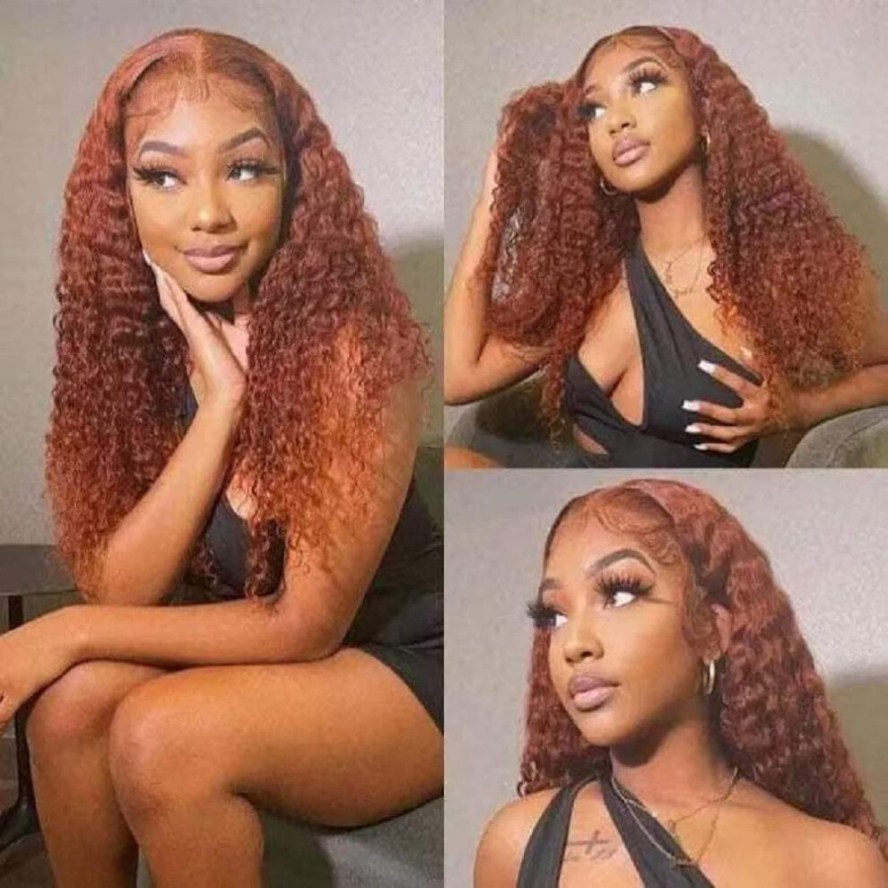 Unisex Orange 13X4 Ginger Lace Front Wig 22 Inch Deep Wave Brazilian Remy Human Hair Preplucked With Baby Hair