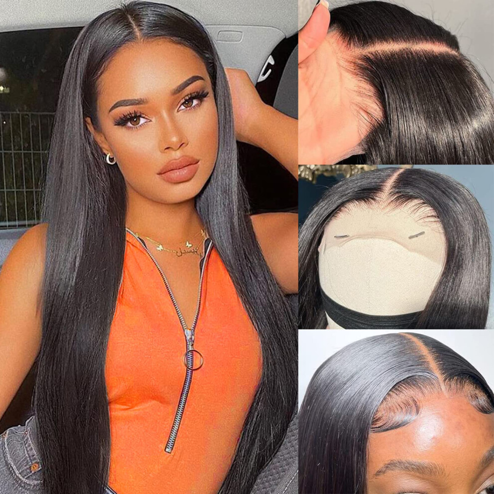Unisex Human Hair Lace Front Wig 20 Inch Glueless 4X4 Hd Lace Pre Plucked Brazilian Straight 150% Density