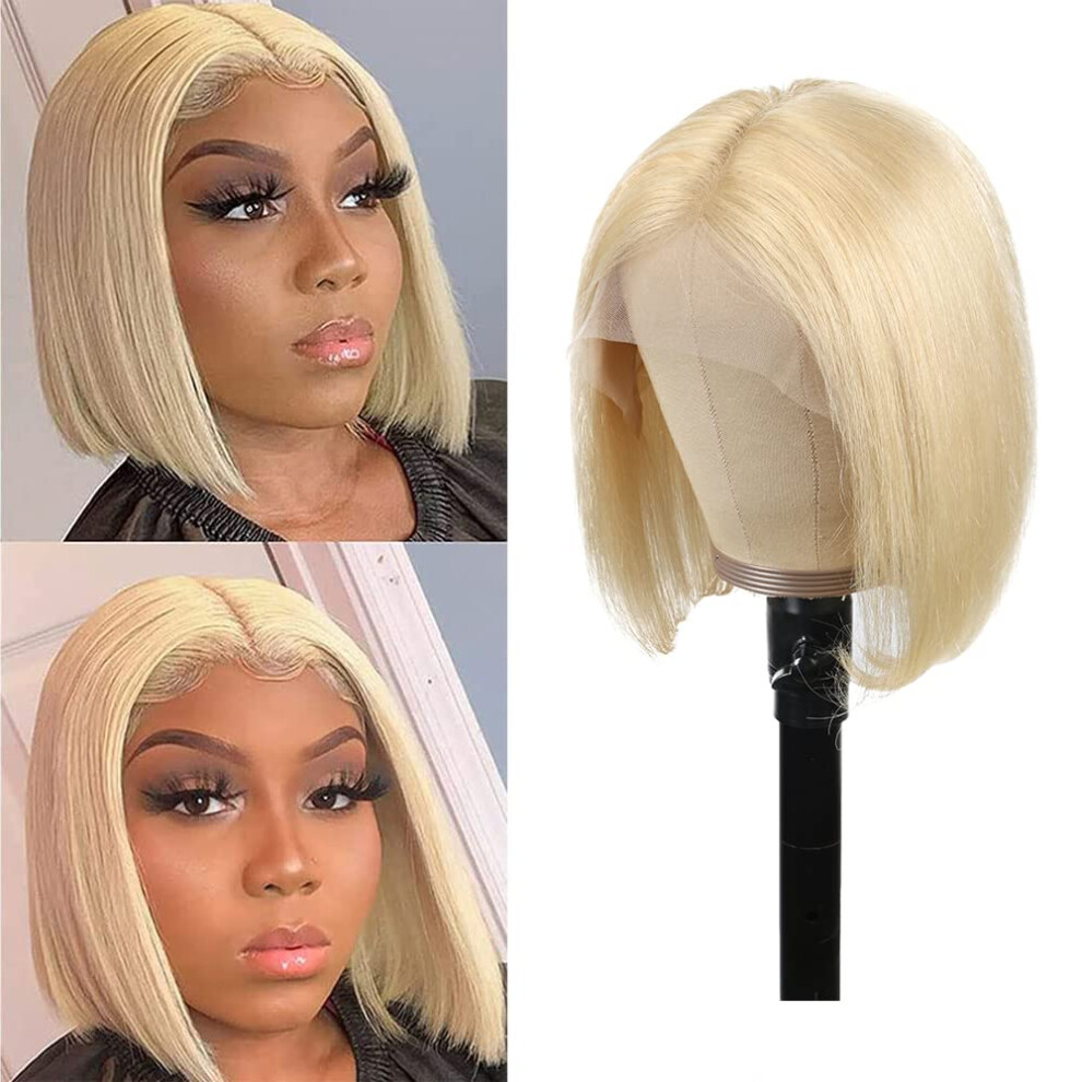 Unisex 613 Blonde Bob Wig 13X4x1 Hd Lace Front Human Hair, Pre Plucked Natural Hairline, 14 Inch Straight Brazilian Virgin Hair For Women
