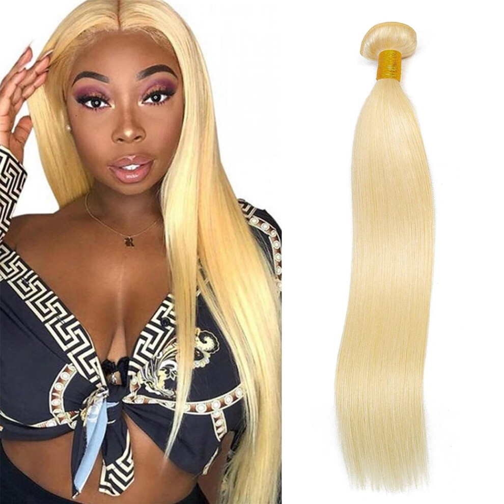 Unisex 613 Blonde Human Hair Bundle 12 Inch Brazilian Virgin Straight Weave Tangle Smooth Texture