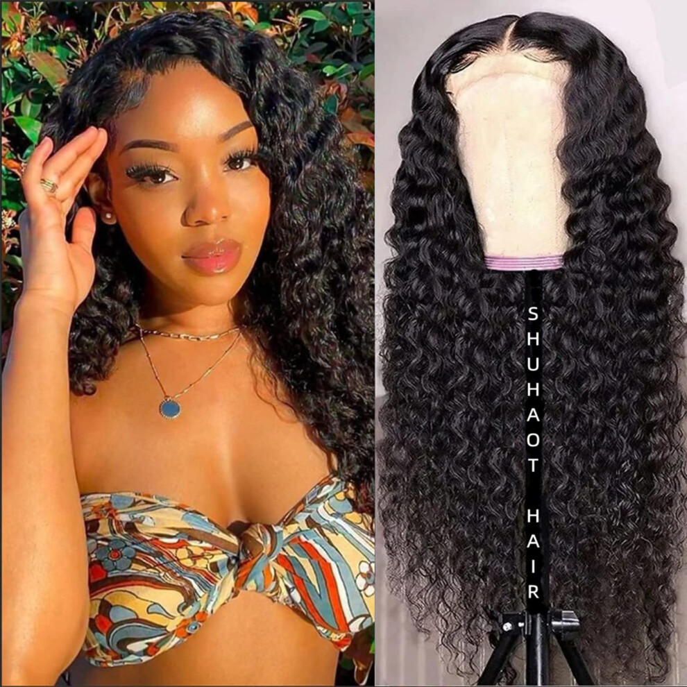 Water Wave Lace Front Wig 18 Inch Brazilian Virgin Hair Glueless Pre Plucked 180% Density Curly