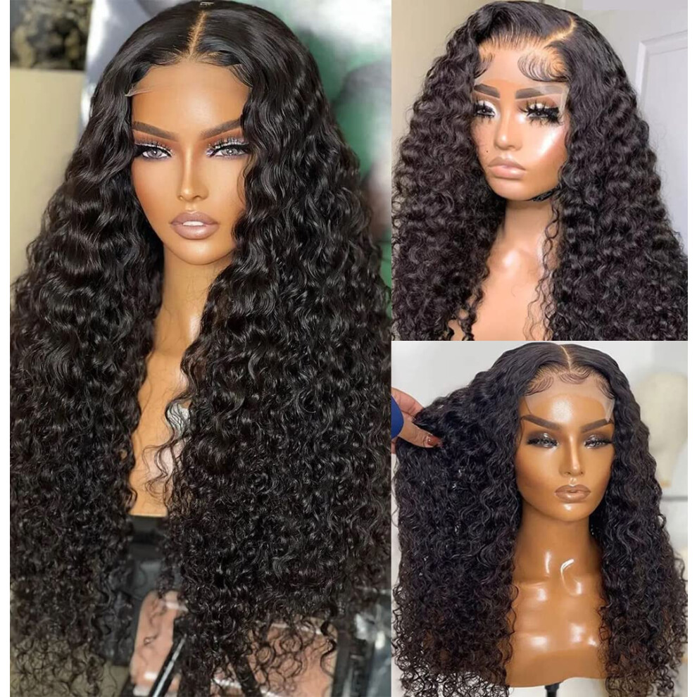 Deep Wave Lace Front Wig Brazilian Human Hair Pre Plucked 4x4 Transparent Lace Wet and Wavy 150 Density Glueless