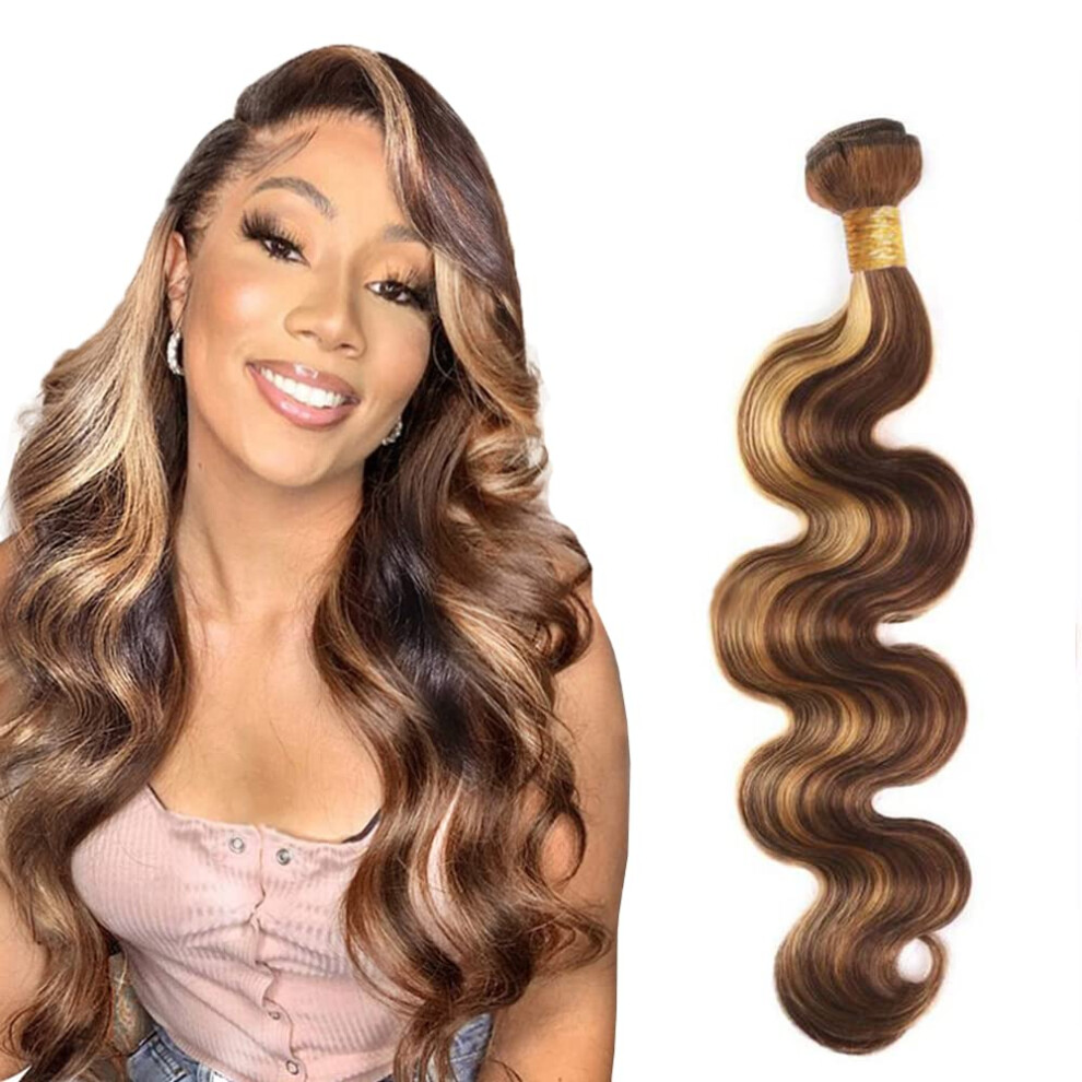Unisex Brown Ombre Brazilian Body Wave Hair Extensions 8 Inch Virgin Human Hair Bundle P4/27 Blonde Highlight