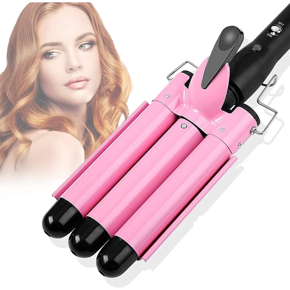 Triple Barrel Hair Waver Curling Iron, 25mm Ceramic Tourmaline Curler for Beach Waves with Adjustable Temperature