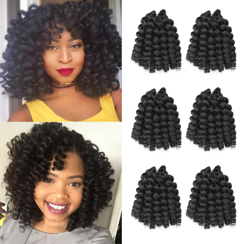 Unisex Black 12 Inch Wand Curl Crochet Hair 6 Pack Jamaican Bounce For Women Twist Braid Curly Style