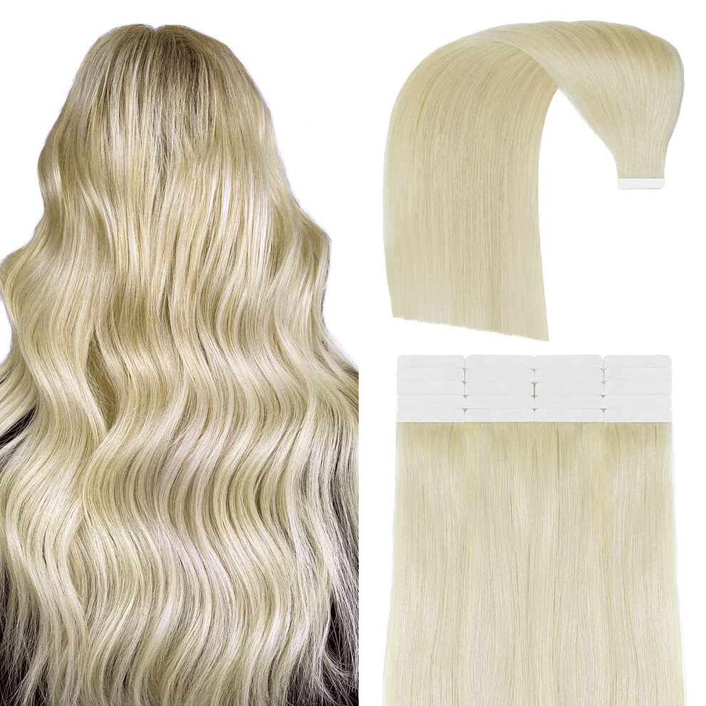 Unisex 613 Bleach Blonde Tape In Hair Extensions 22 Inch Remy Human Hair Extensions 50G 20Pcs Natural Look