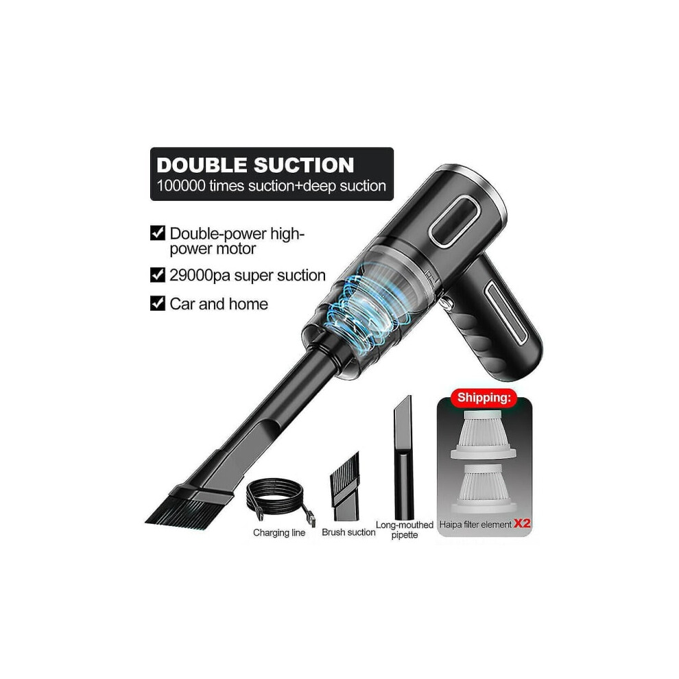 29000Pa Powerful Car Vacuum Cleaner Wet/Dry Cordless Strong Suction Handheld N3 29000Pa- Black