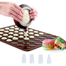 48 Capacity Macaron Silicone Baking Mats Non-Stick Macaron Baking Mold Macaron Baking Kit Food Safe with 1Pcs Decorating Pen 4 Nozzles