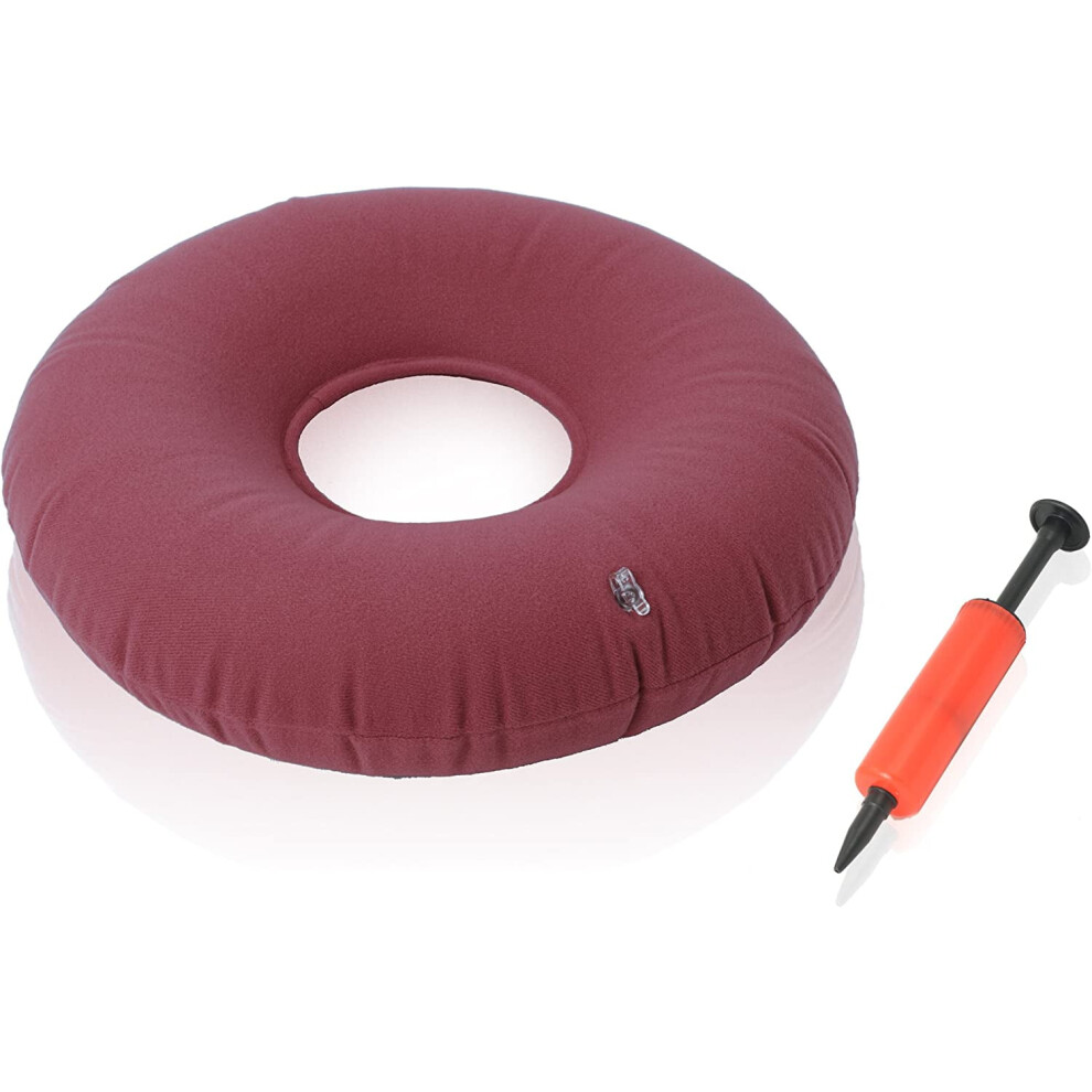 Red Tutuviw 15" Inflatable Donut Cushion For Tailbone Pain Relief Donut Pillow Seat Cushion With Pump For Hemorrhoids, Bed Sores, Prostatitis