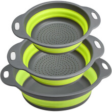 New Foldable Fruit Basket 3-piece Set Dense Bottom Round Vegetable Washing Bowl Drain Basket