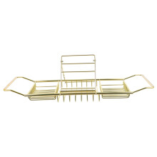 Golden Expandable Bathtub Caddy Tray with Wine and Tablet Holder, Non Slip Stainless Steel Shelf