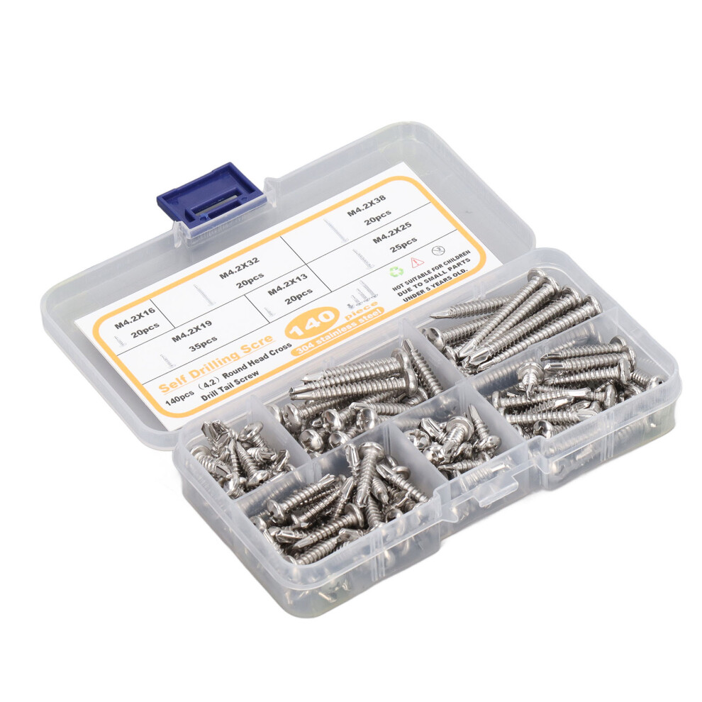 140Pcs M4.2 Stainless Steel Round Head Cross Screws For Diy Furniture & Appliances 8081382097934
