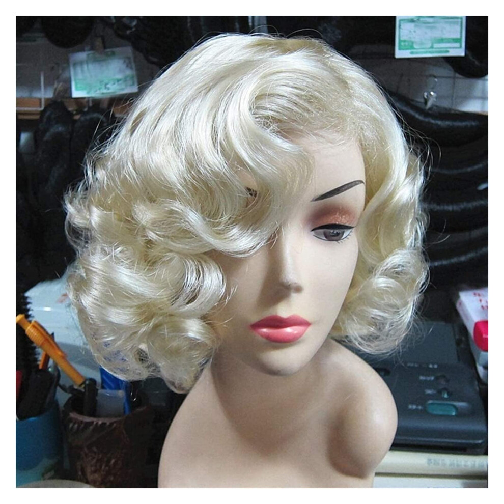 Unisex Blonde Curly Short Hairstyle Vintage Hollywood Style Classic Movie Star Look