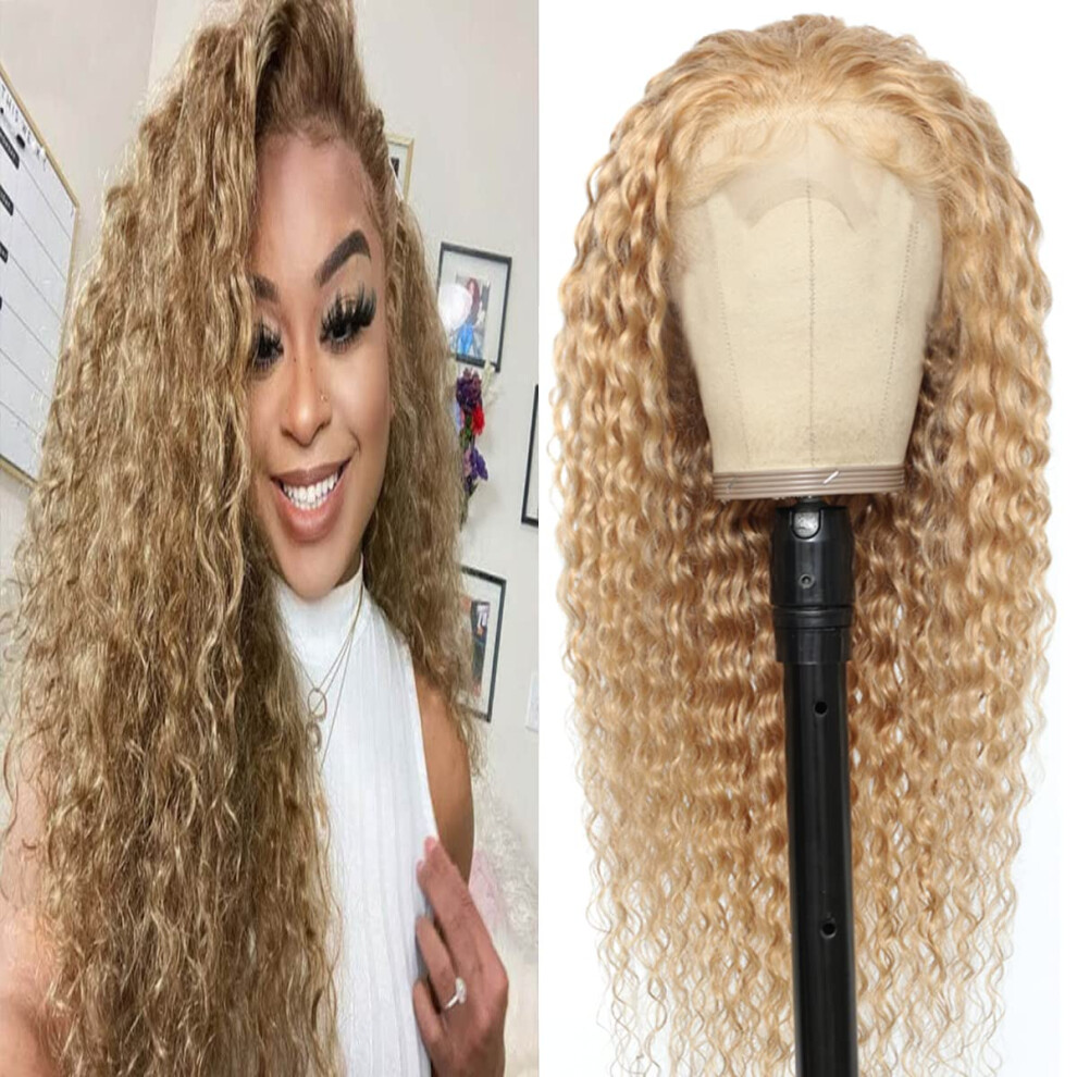 Unisex Honey Blonde Lace Front Wig 4X4 Lace Closure 26 Inch Curly Virgin Human Hair Wig For Women Preplucked Hd Lace Natural Hairline