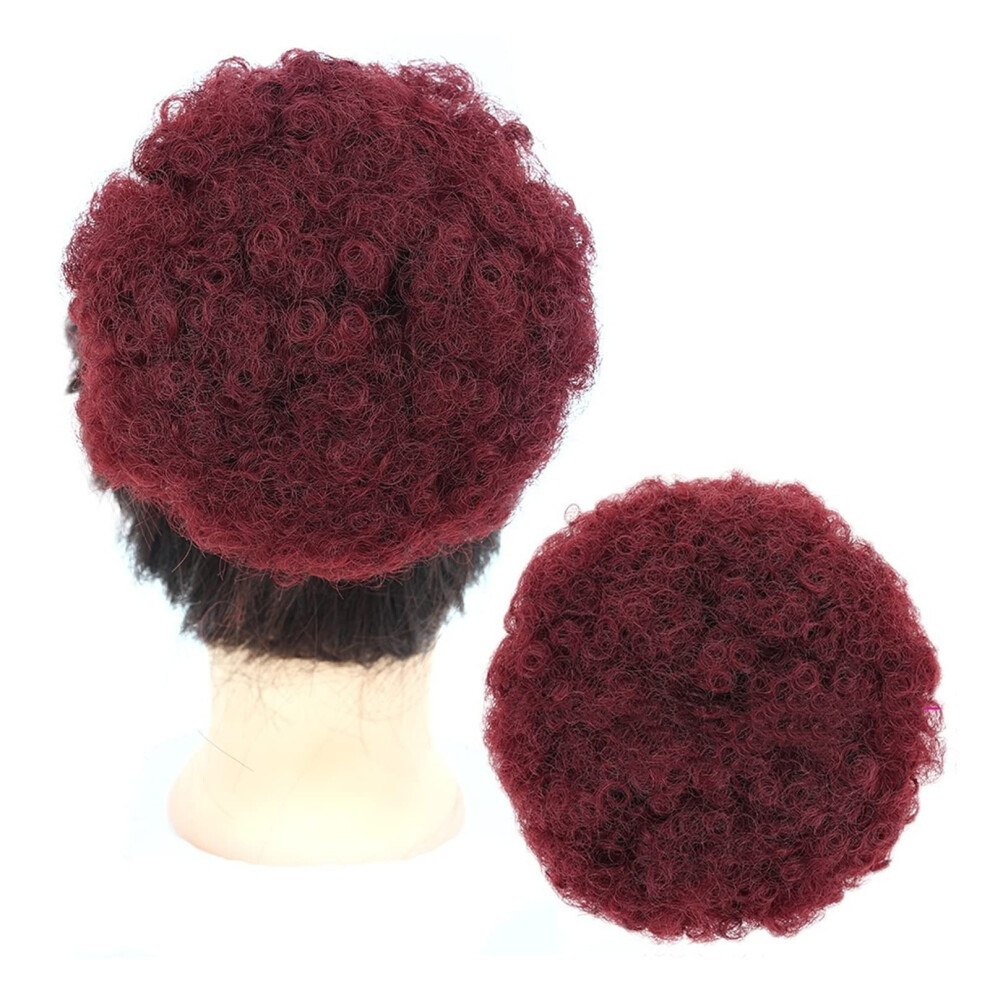 Unisex Black Afro Puff Drawstring Ponytail 8Inch 99J Kinky Curly Hair Bun Extension For Women Natural Texture
