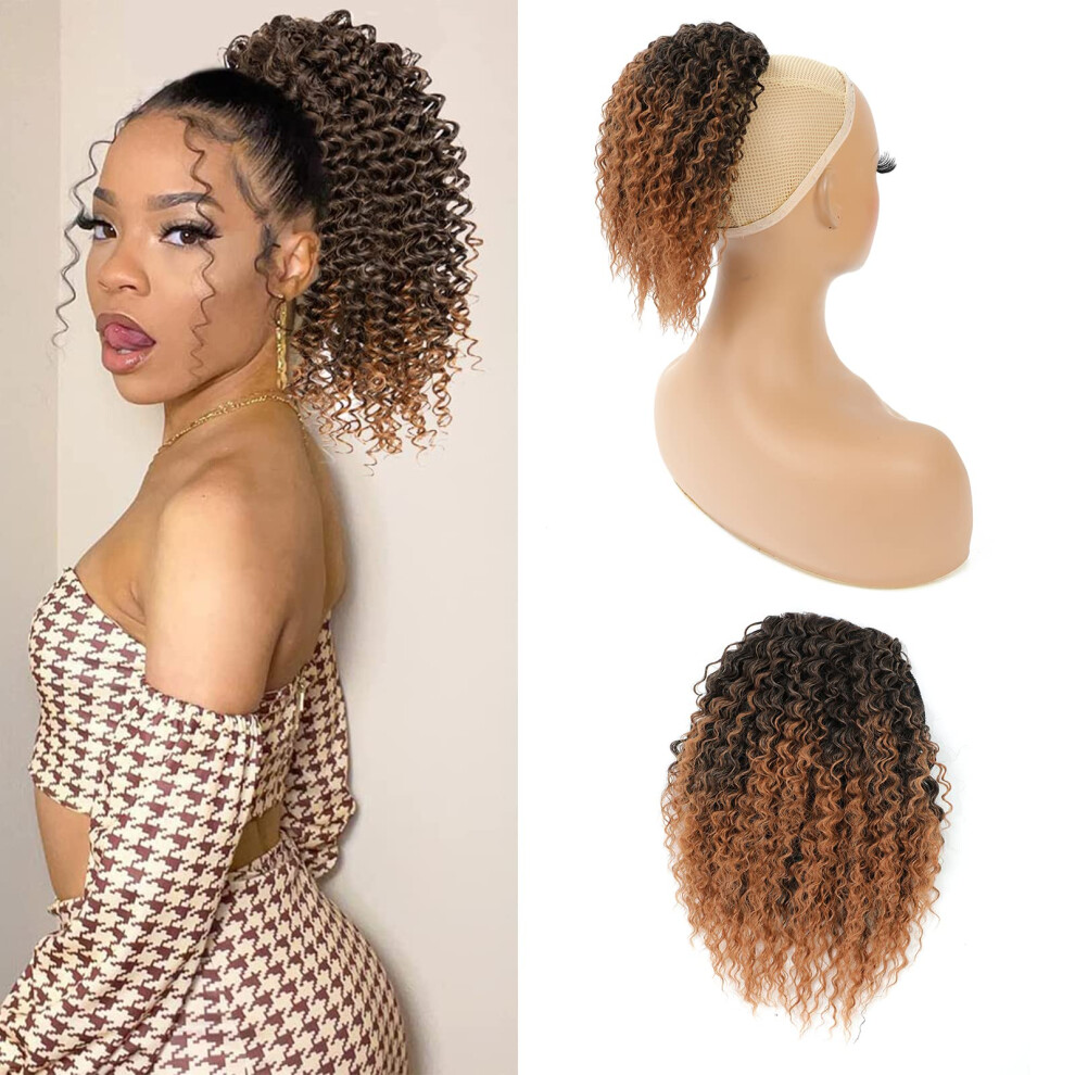 Unisex Black 12 Inch Kinky Curly Drawstring Ponytail Extension For Women, Natural Hairpiece