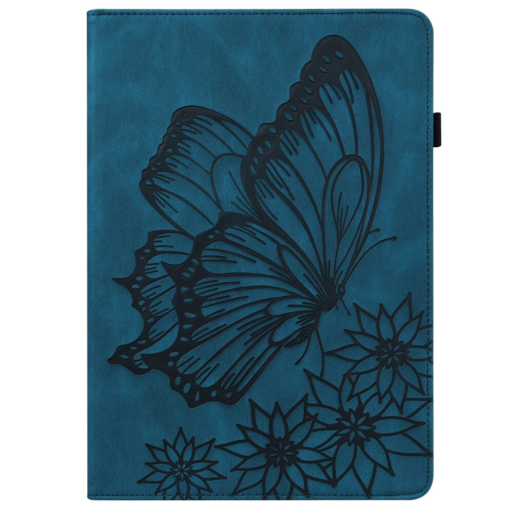 Tablet Case Leather Flip Wallet With Butterfly Embossing Card Slots For 10Inch Tablet (7Th/9Th Gen) Blue 9044945287042
