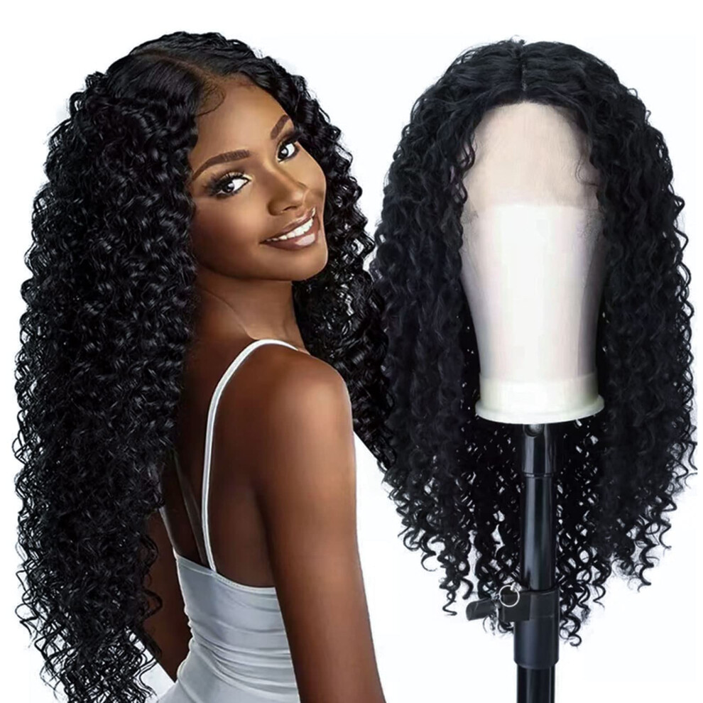 26 Inch Deep Wave Lace Front Wig for Black Women, Heat Resistant Synthetic, 150% Density