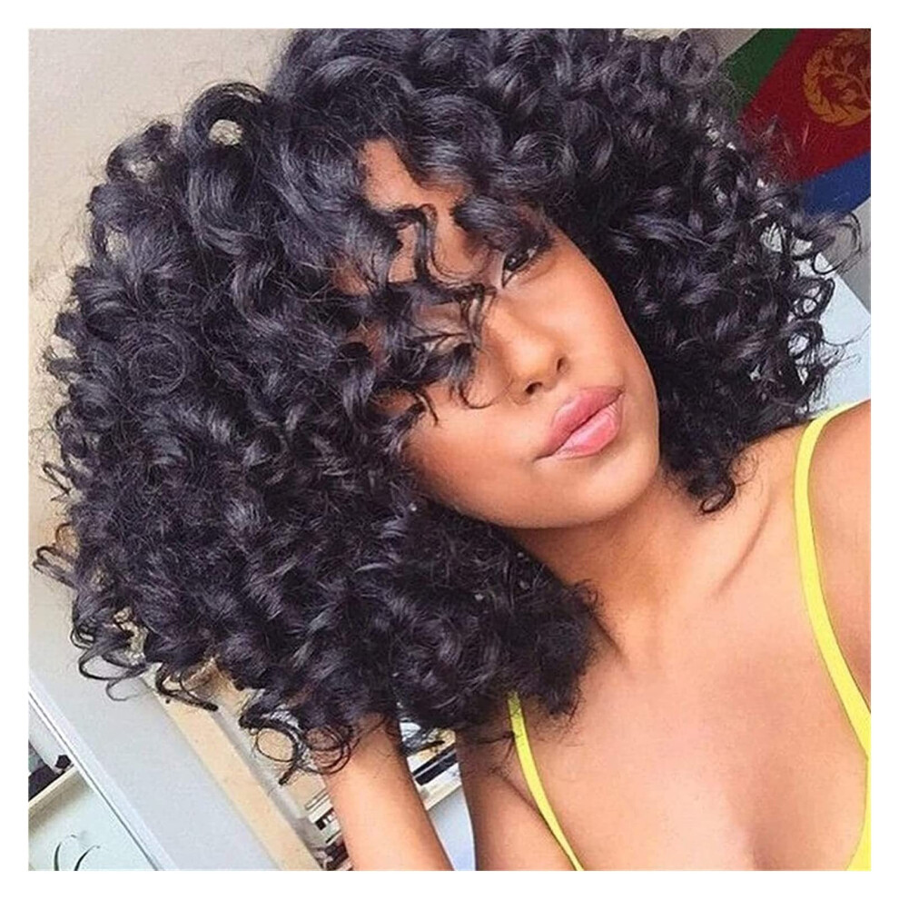 Unisex Black Short Afro Curly Wig For Women With Bangs, Soft HeatâResistant Fiber, Natural Curls, Daily Wear