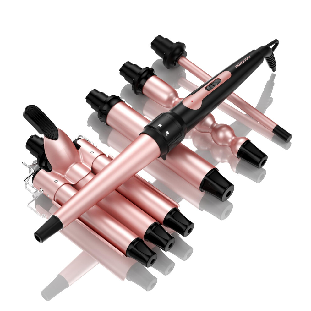 Pink Curling Iron Set 5 In 1 Ceramic Tourmaline Wand With 5 Interchangeable Barrels,