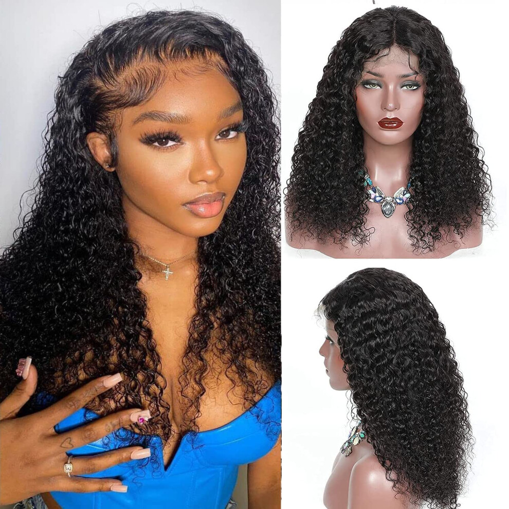 Unisex 13X4x1 T Part Curly Lace Front Wig Human Hair Brazilian Virgin Pre Plucked Baby Hair 150% Density Natural Hairline 14 Inch