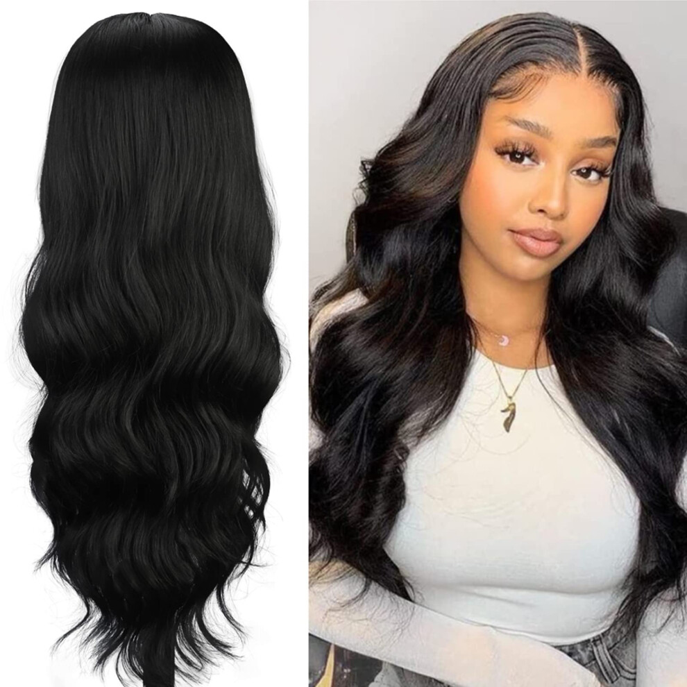 Unisex Black Long Body Wavy Lace Front Wig For Women Synthetic 180 Density 18 Inch Natural Hairline