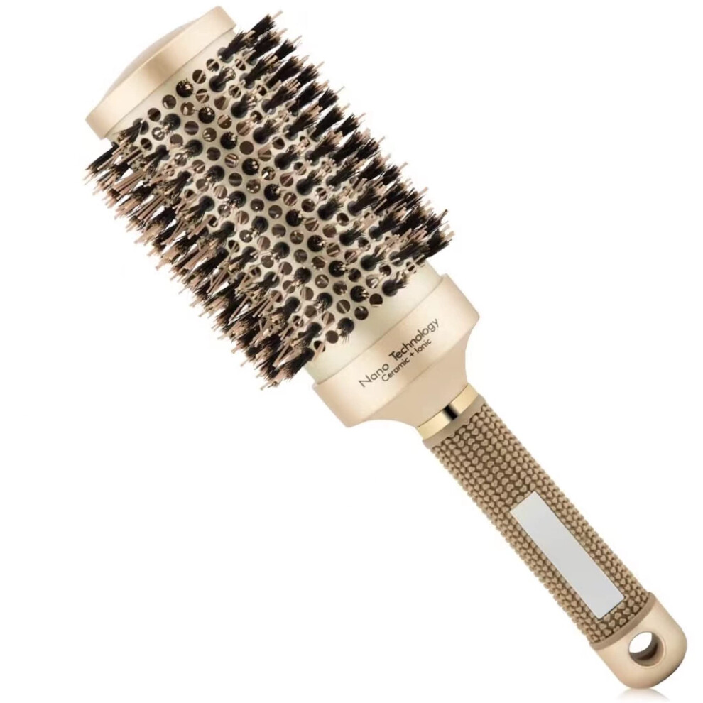 Round Brush for Blow Drying with Boar Bristles, Ceramic Thermal Barrel 3.3 Inch for Smooth Styling