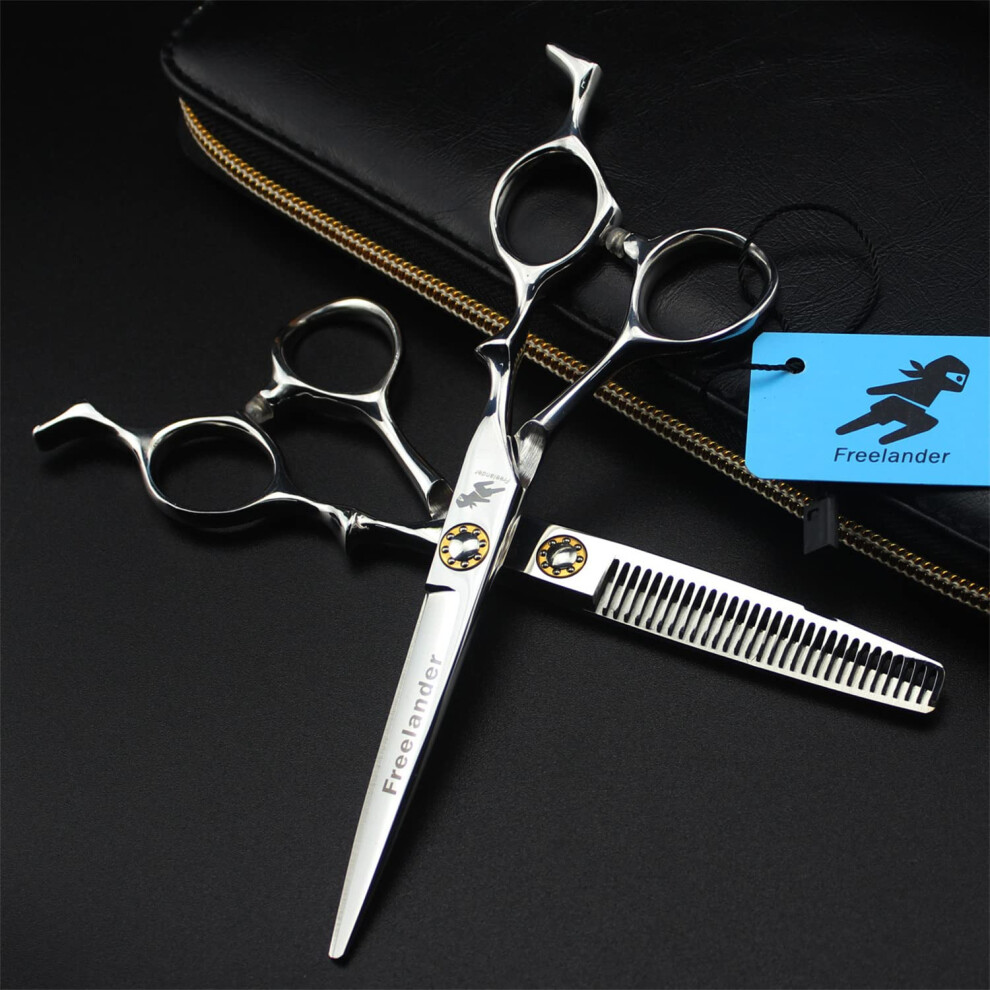 Silver 6 Inch Professional Hair Cutting Scissors Set With Sharp Convex Blade And Leather Case For Salon