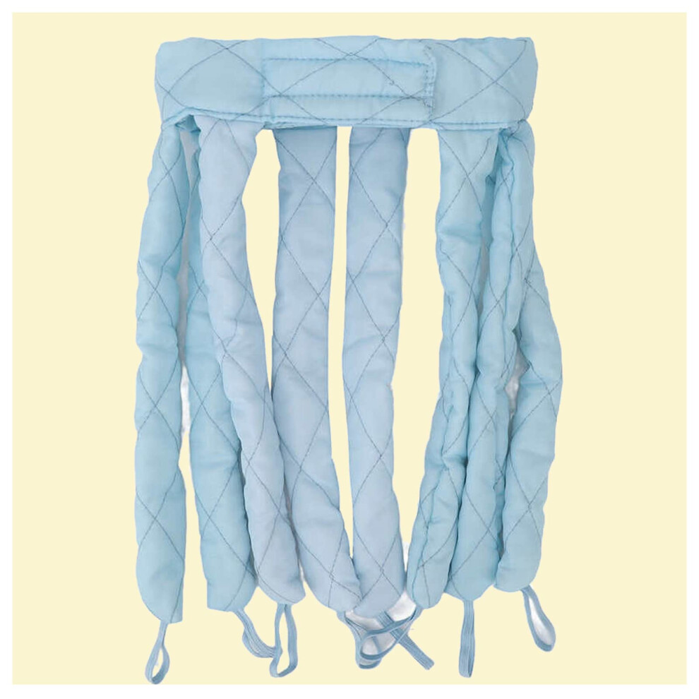 Blue Heatless Curling Headband With Satin Rods For Overnight Styling And Frizz Curls,