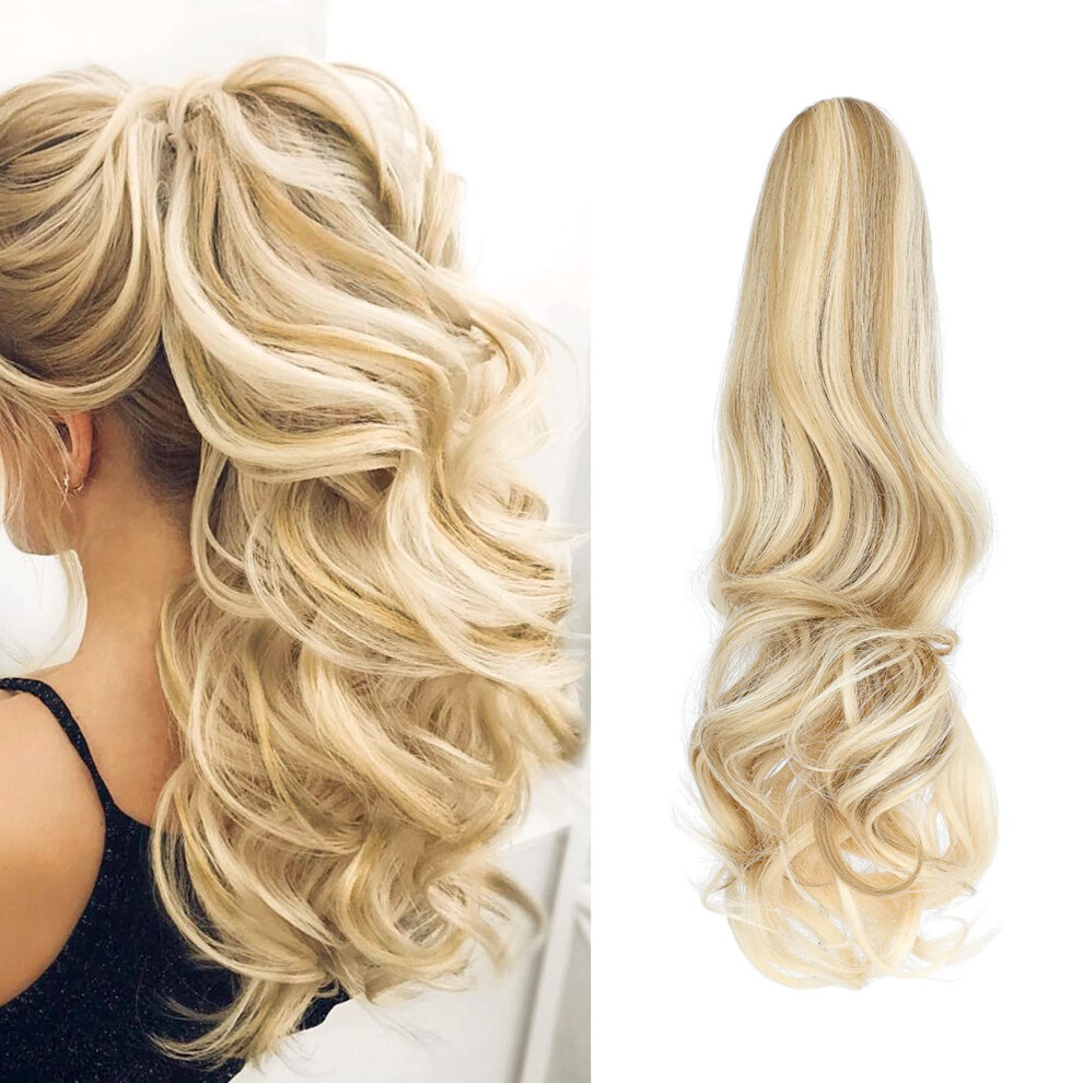 18 Inch Ash Blonde Curly Claw Clip Ponytail Extension for Women, Natural Look and Instant Volume
