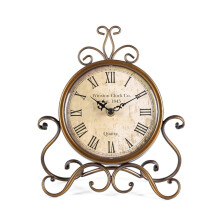Vintage Table Clock with Retro Iron Design, Silent Battery Operated Rustic Mantel Desk Clock