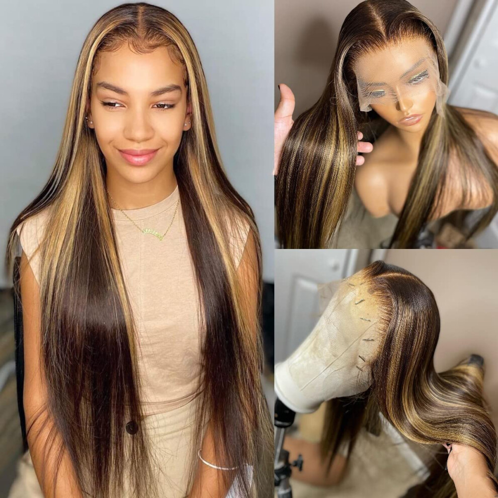 13x4x1 Synthetic Lace Front Wig 427 Highlight Pre Plucked with Baby Hair Heat Resistant