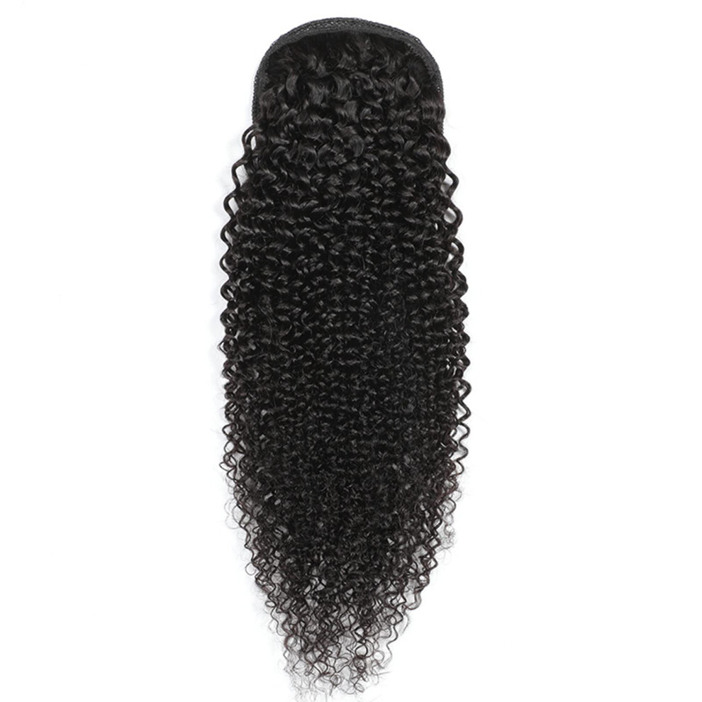 Unisex Human Hair Ponytail Extension 10 Inch Kinky Curly Wrap Around Natural Color Hairpiece