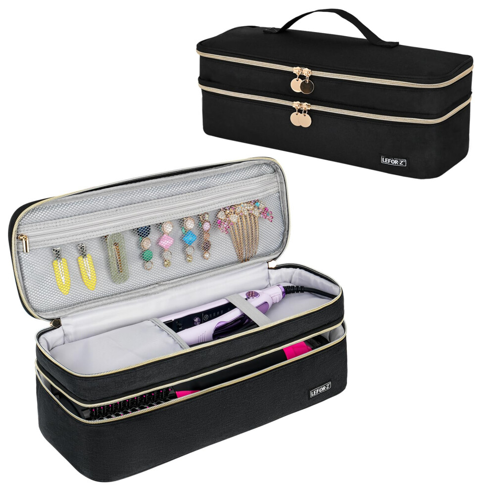 Black Hair Dryer Brush Travel Case For Revlon Onestep, Doublelayer Waterresistant Organizer Bag Compatible With Dyson Airwrap And Shark Flexstyle,