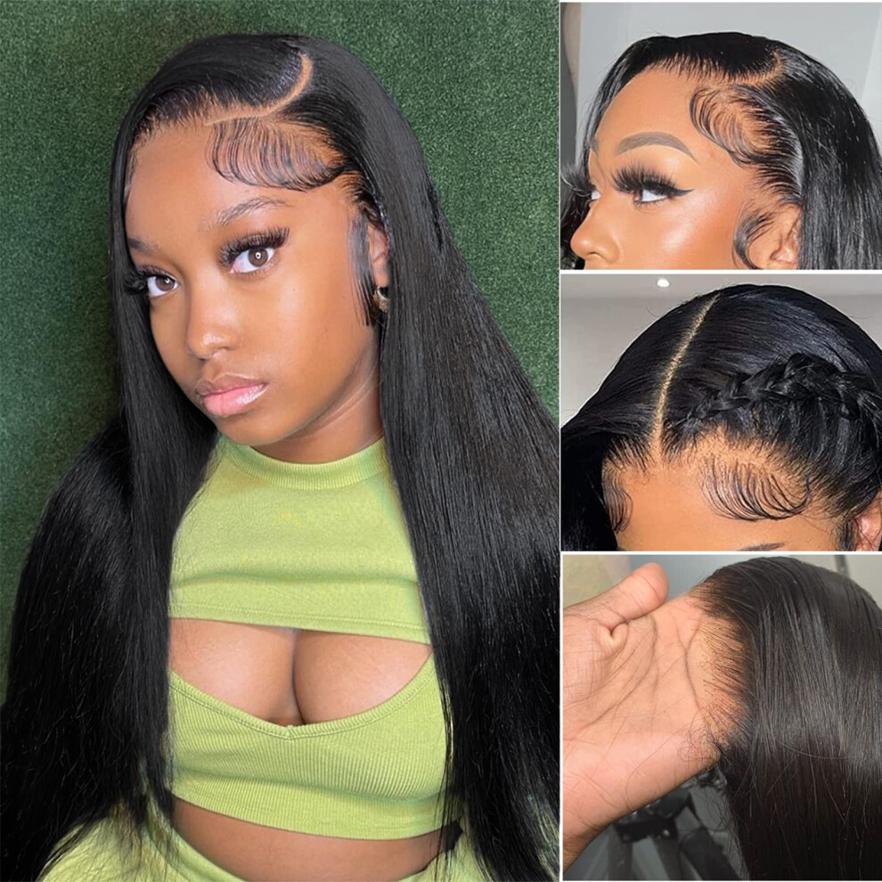 Unisex 13X4 Hd Transparent Lace Front Wig Human Hair 180 Density Pre Plucked Brazilian Virgin Glueless Natural Hairline