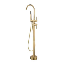 Black Brass Bathroom Faucet Floor Standing Tub Filler with Dual Handle Hot Cold Brushed Gold