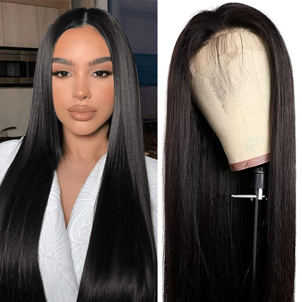 Unisex 5X5 Hd Lace Closure Wig Brazilian Virgin Human Hair Pre Plucked Glueless Straight 34 Inch