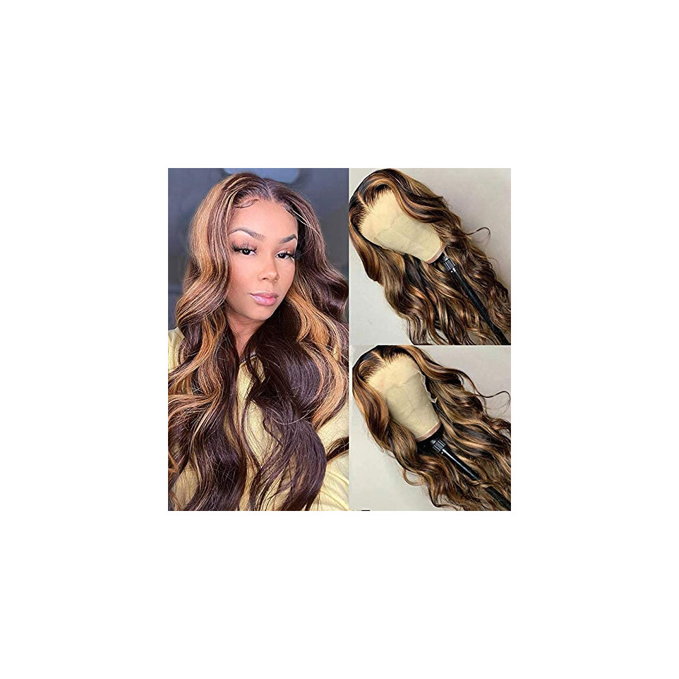 Unisex Brown 20 Inch Body Wave Lace Front Human Hair Wig Blonde Ombre Brazilian Remy Pre Plucked 150 Density
