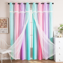 Kids Room Blackout Curtains with Star Design for Girls Bedroom Window Decor (Pink Purple Green, W52 x L63, 1 Panel)