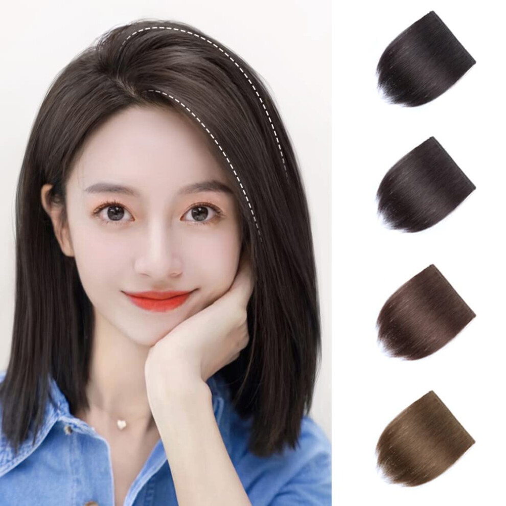 Unisex Black Hair Topper For Thinning Hair With Clip In Bangs Extension, Synthetic 2Pcs Off 25Cm