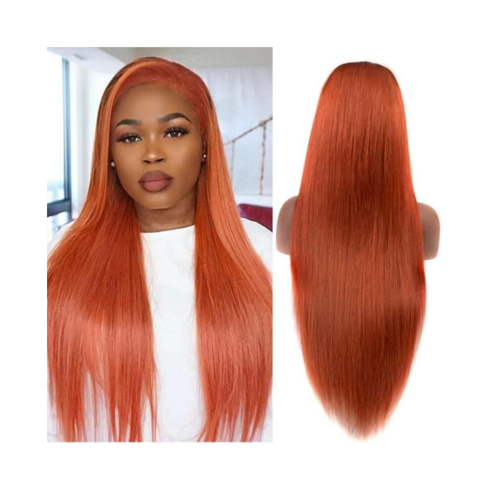Orange Ginger 13x4 HD Lace Front Wig Human Hair 22 Inch Brazilian Straight Glueless Pre Plucked