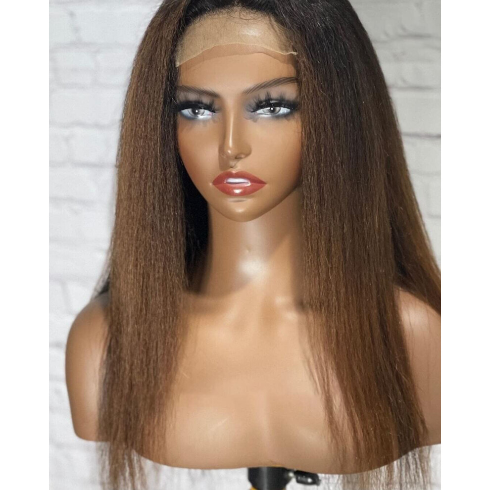 Unisex Brown 26 Inch Ombre Honey Yaki Straight Brazilian Remy Human Hair Wig For Women