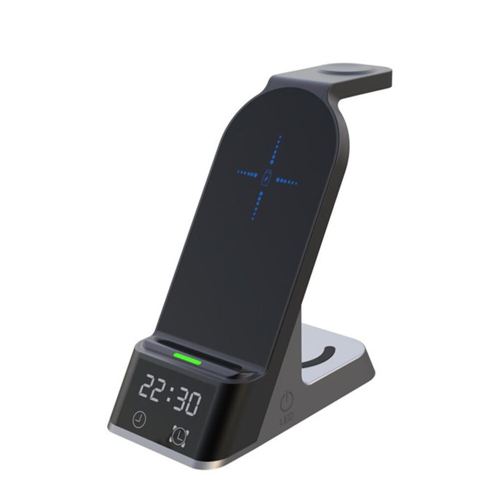 Wireless Charging Station With Digital Alarm Clock, 15W Charger Stand For Multiple Devices, Compatible With Ios & Android 9482828555404