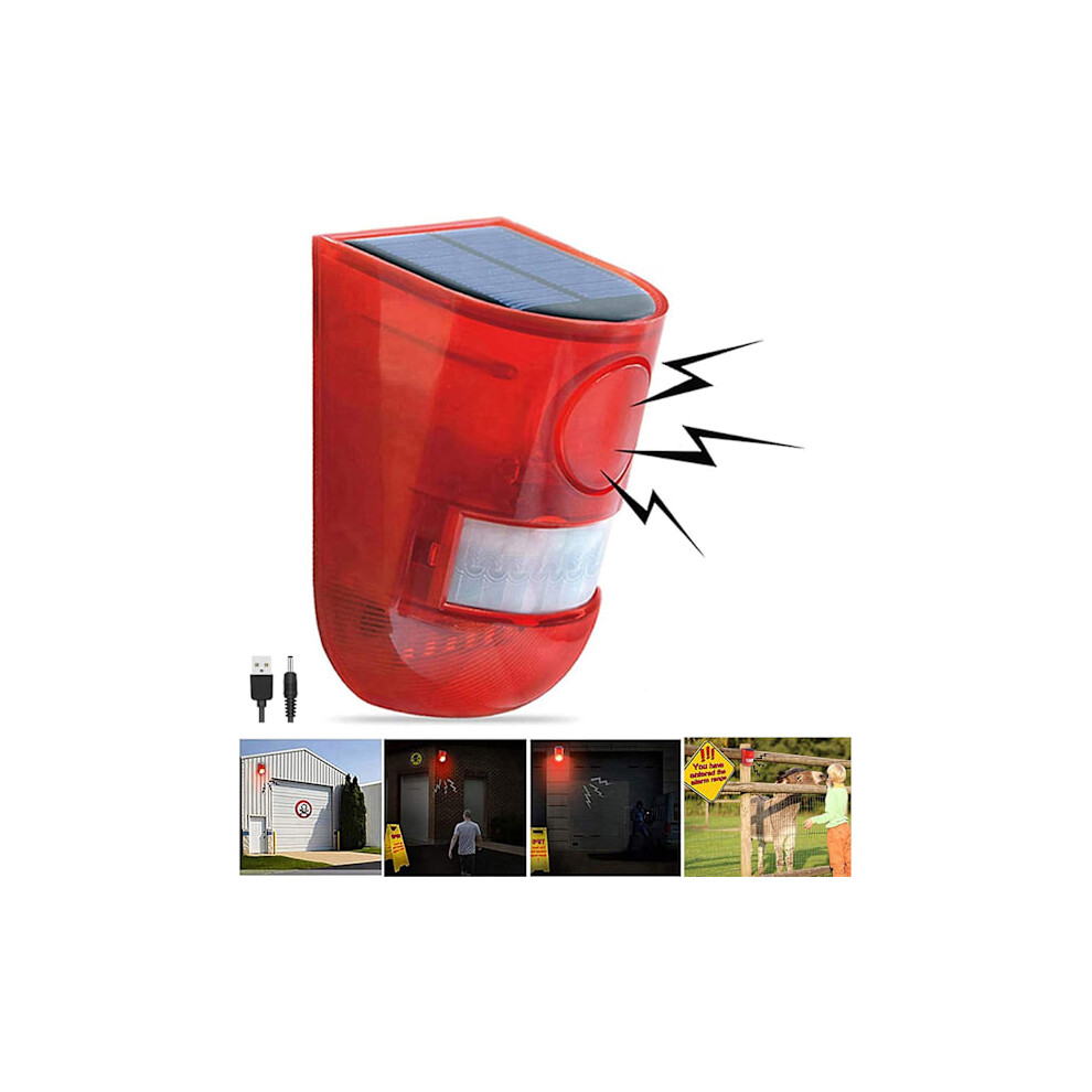 2Pcs Solar Sound & Light Alarm With Motion Sensor, 110Db Siren, 6 Led Strobe, Security System For Farm Villa 9482828555886