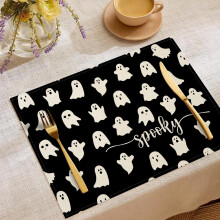 Janrevotw Halloween Linen Placemats Trick-Or-Treating Series Combination Table Mats Restaurant Holiday Decorative Tableware Insulated Mats