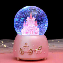 Snow Globe Pink Castle with LED Lights and Music, Automatic Snowfall, Kids Room Decor Gift for Girls 516